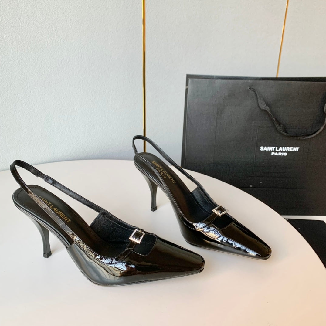 SL BLADE SLINGBACK BLACK POLISHED CALFSKIN