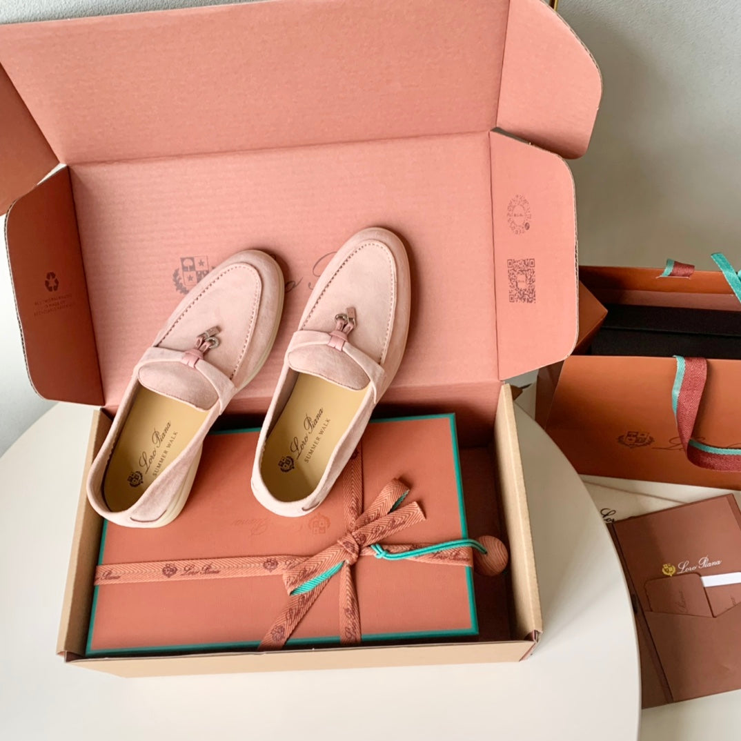 Loro Piana Light Pink Suede Summer Charms Walk Loafers