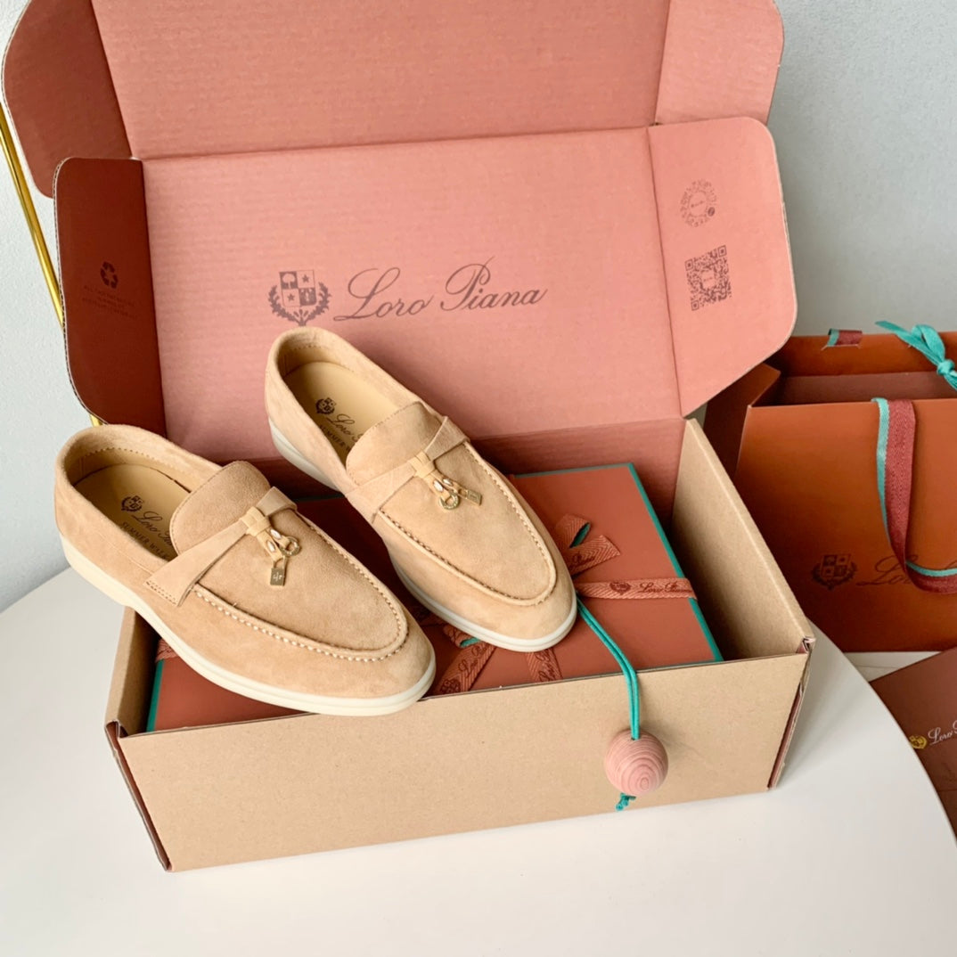 Loro Piana Beige Suede Summer Charms Walk Loafers