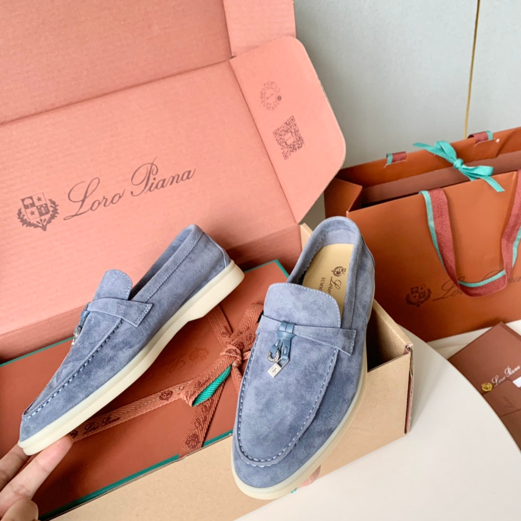 Loro Piana Cerulean Suede Summer Charms Walk Loafers