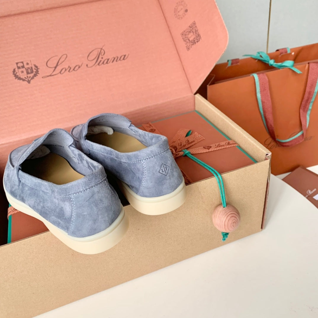 Loro Piana Dark Grey Suede Summer Charms Walk Loafers