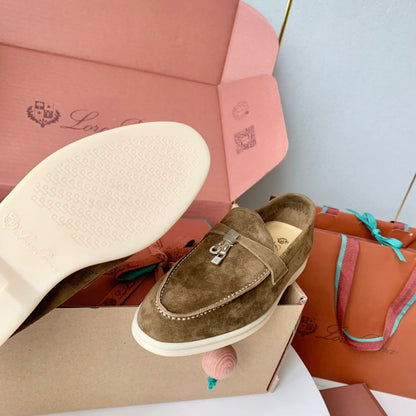 Loro Piana Brown Suede Summer Charms Walk Loafers