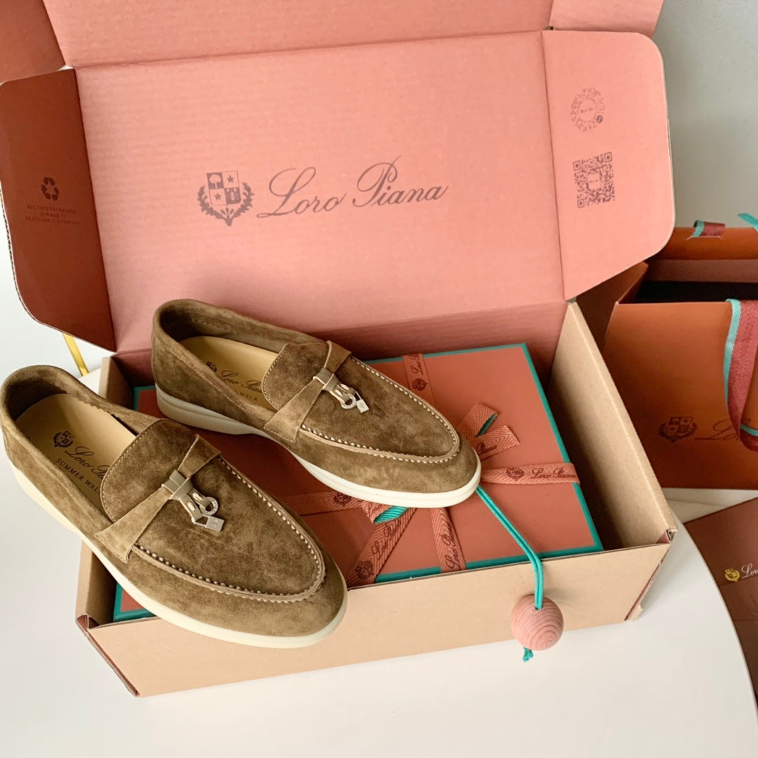 Loro Piana Brown Suede Summer Charms Walk Loafers