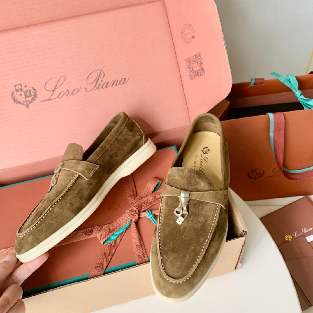Loro Piana Brown Suede Summer Charms Walk Loafers