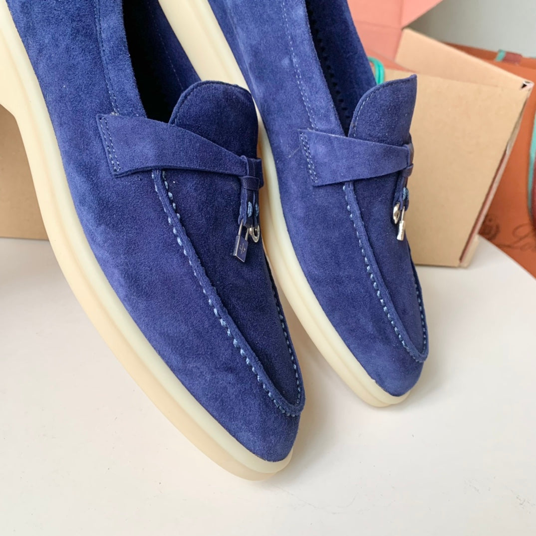 Loro Piana Blue Suede Summer Charms Walk Loafers