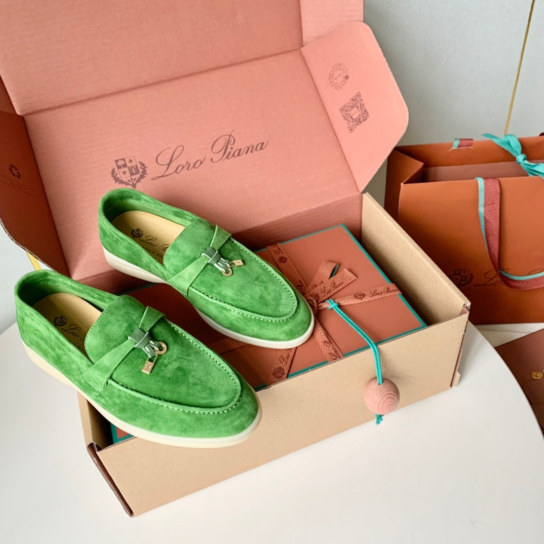 Loro Piana Green Suede Summer Charms Walk Loafers