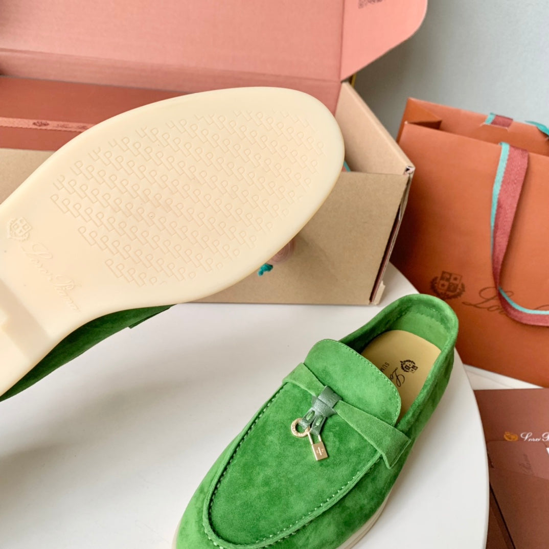 Loro Piana Green Suede Summer Charms Walk Loafers