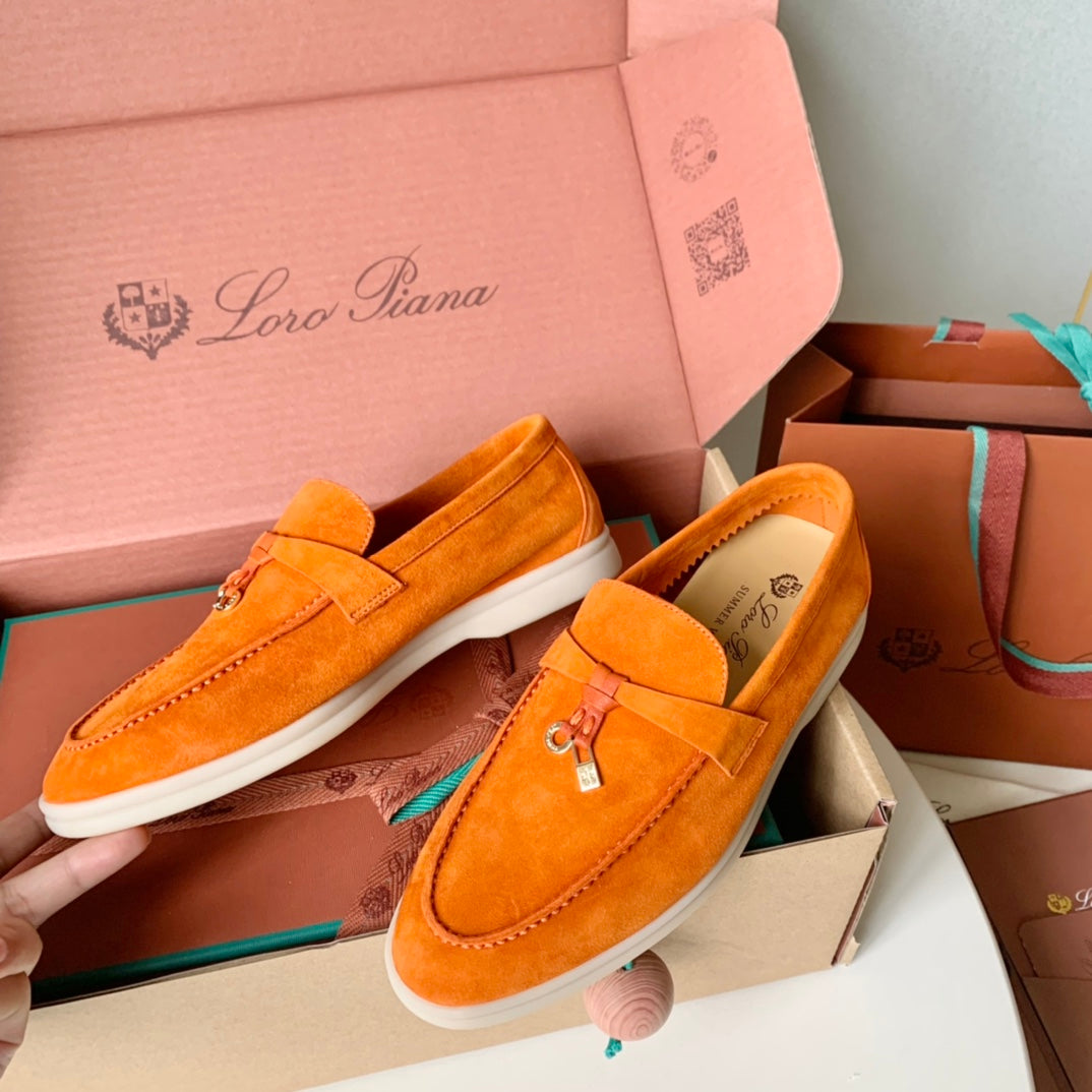 Loro Piana Light Orange Suede Summer Charms Walk Loafers