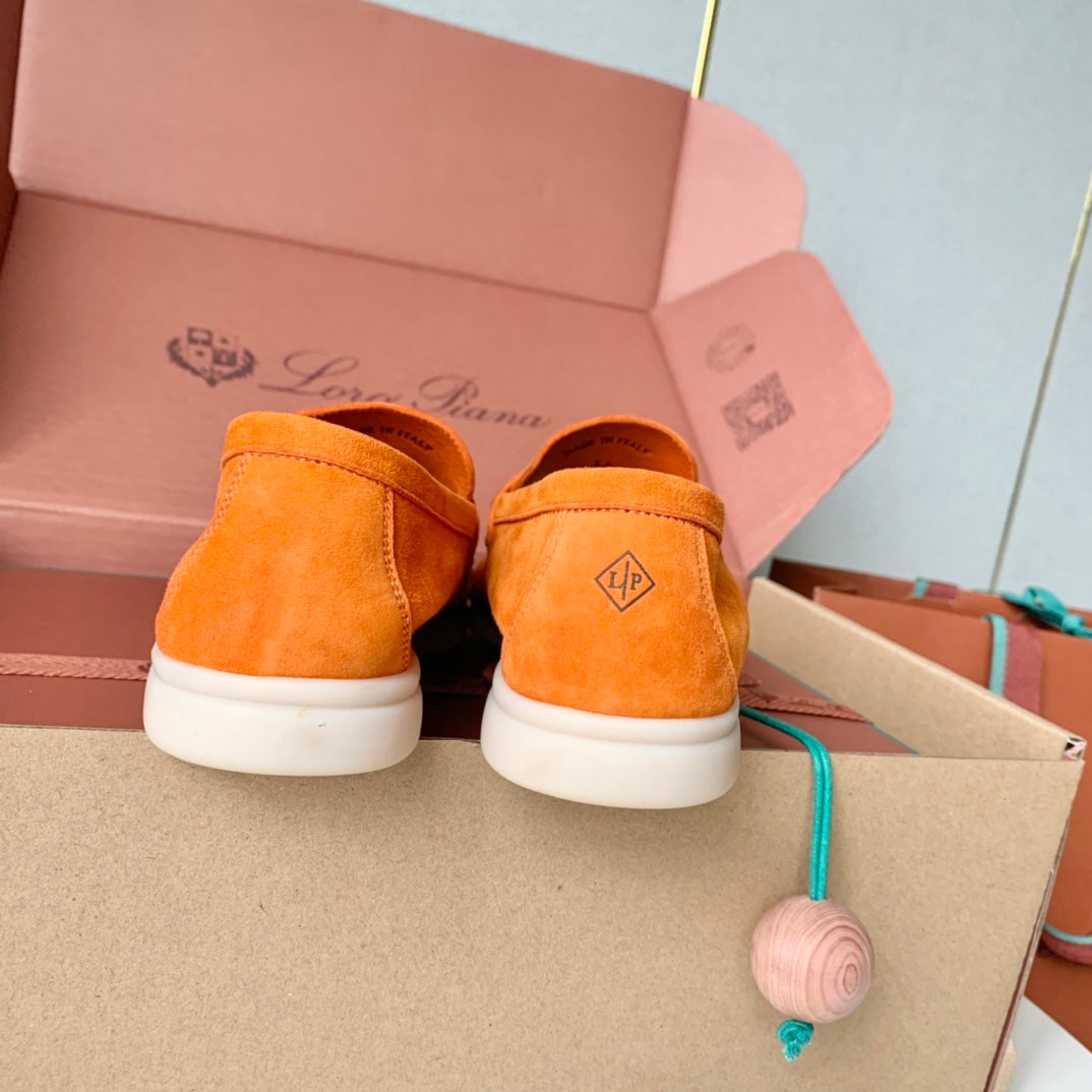 Loro Piana Light Orange Suede Summer Charms Walk Loafers