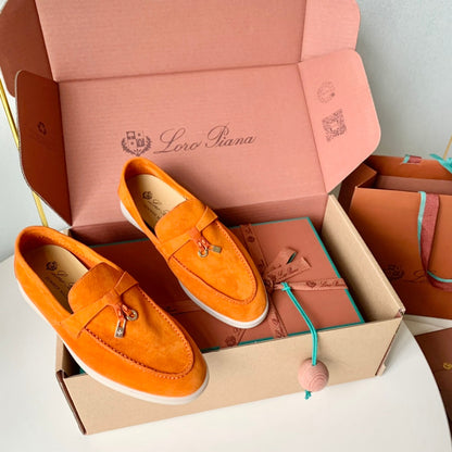 Loro Piana Light Orange Suede Summer Charms Walk Loafers