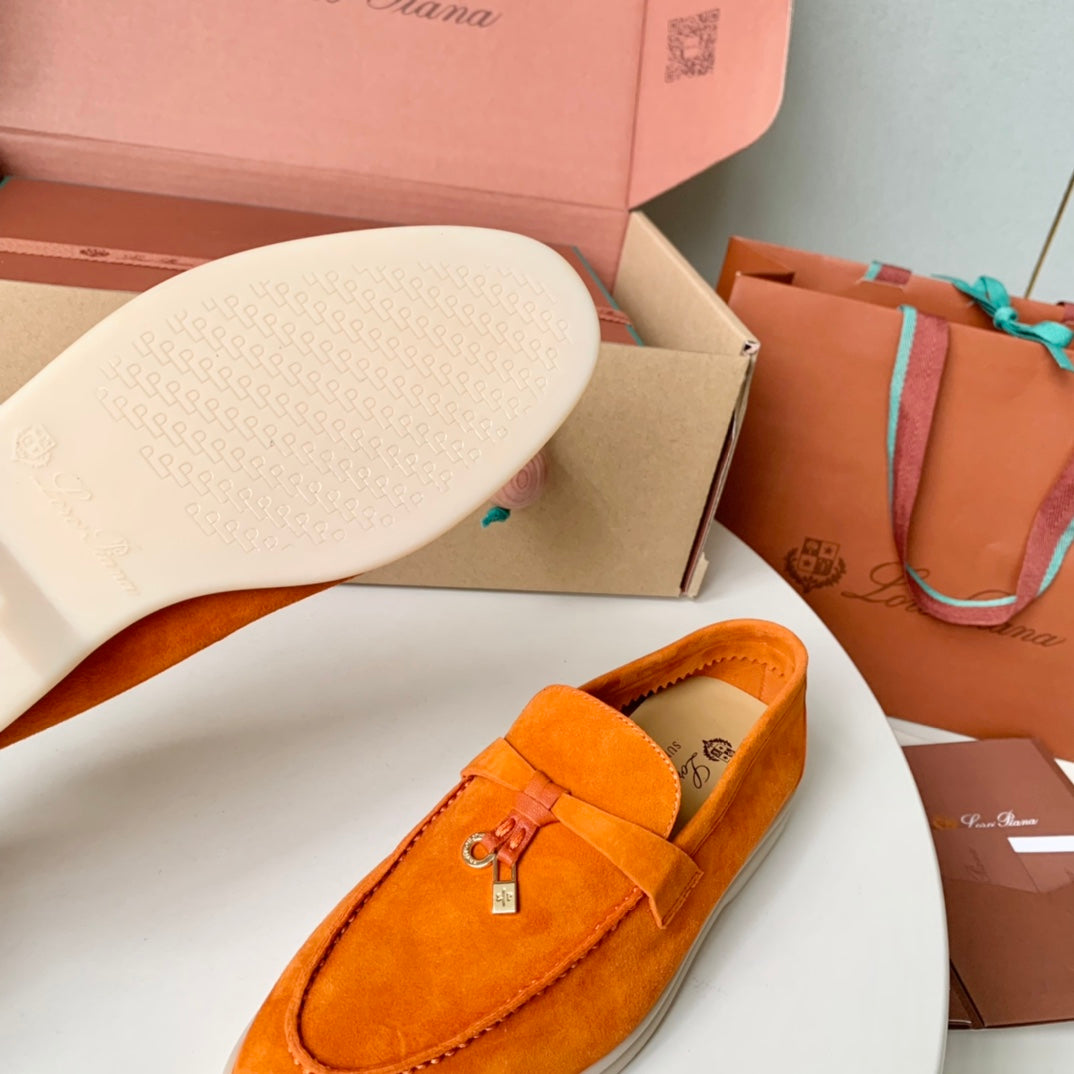 Loro Piana Light Orange Suede Summer Charms Walk Loafers
