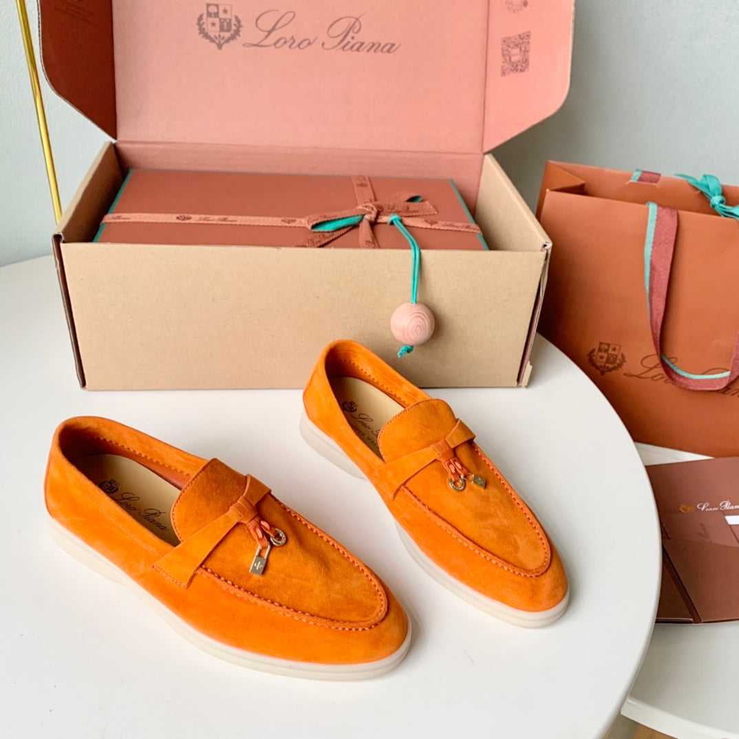 Loro Piana Light Orange Suede Summer Charms Walk Loafers