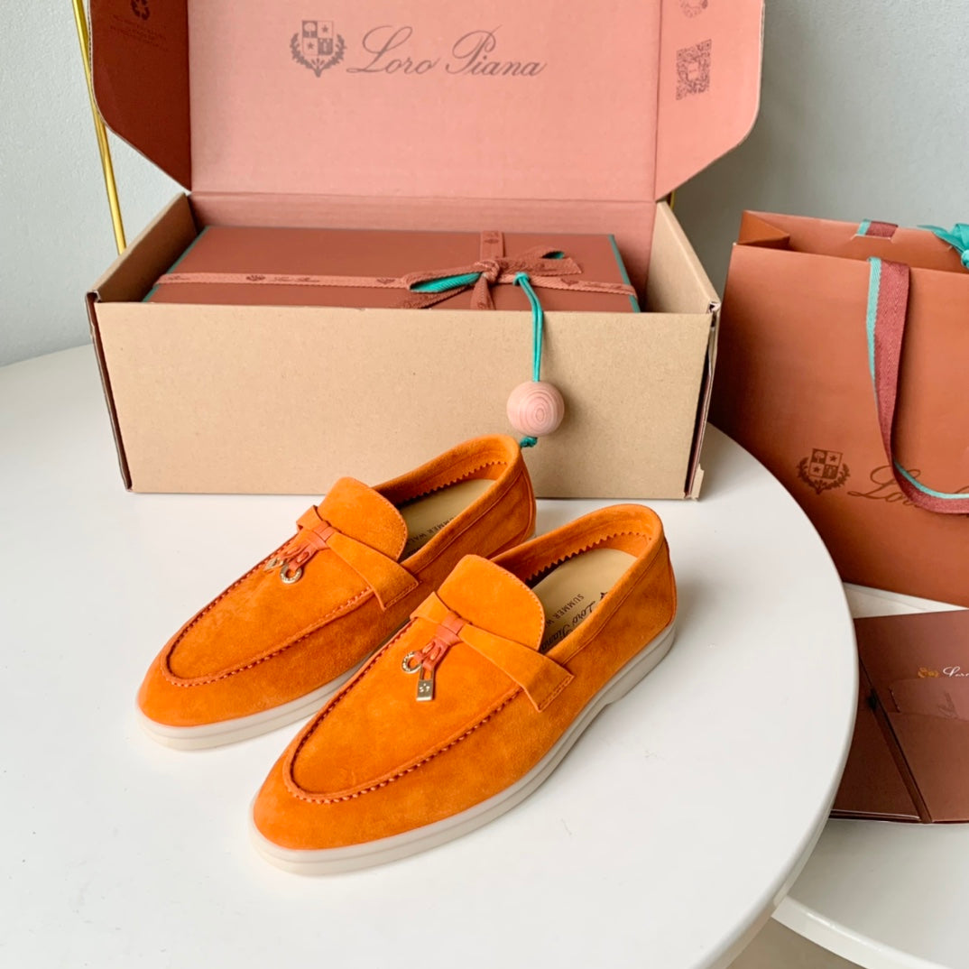 Loro Piana Light Orange Suede Summer Charms Walk Loafers