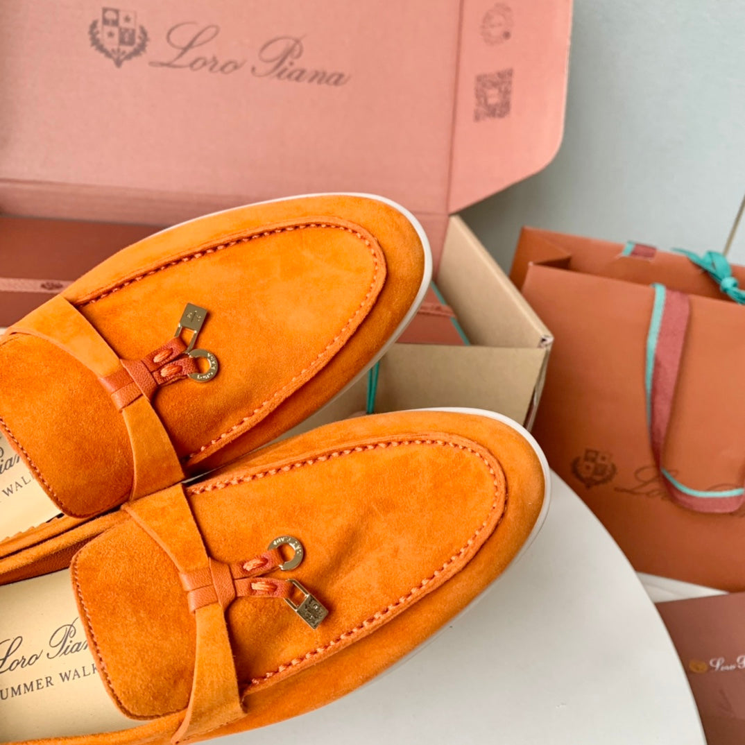 Loro Piana Light Orange Suede Summer Charms Walk Loafers
