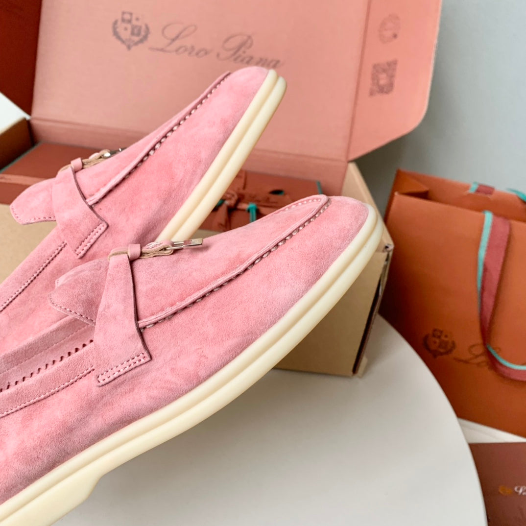 Loro Piana Pink Suede Summer Charms Walk Loafers