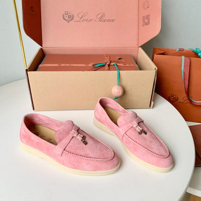 Loro Piana Pink Suede Summer Charms Walk Loafers
