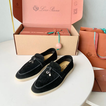 Loro Piana Black Suede Summer Charms Walk Loafers