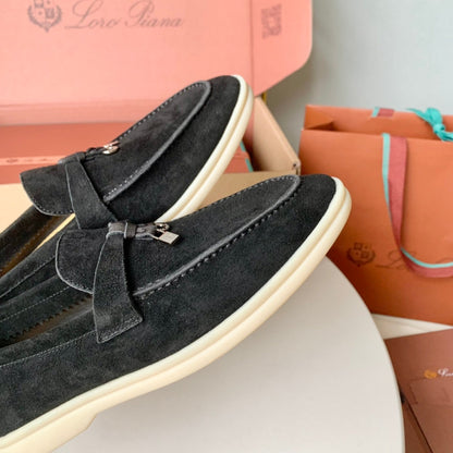 Loro Piana Black Suede Summer Charms Walk Loafers