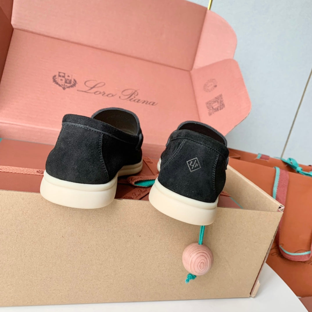 Loro Piana Black Suede Summer Charms Walk Loafers
