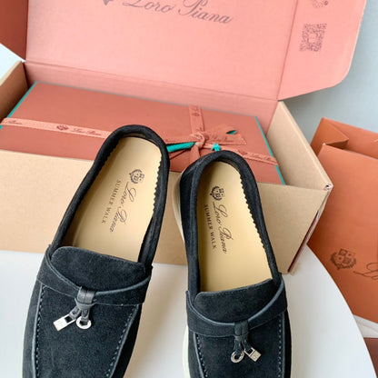 Loro Piana Black Suede Summer Charms Walk Loafers