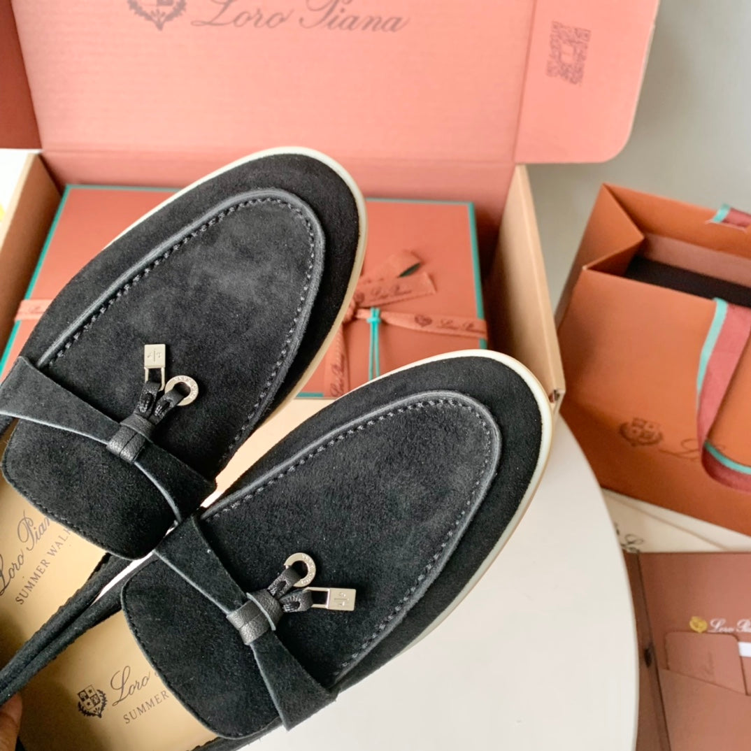 Loro Piana Black Suede Summer Charms Walk Loafers