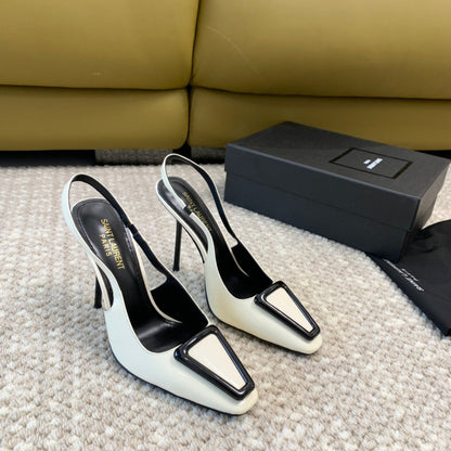 SL TRIANGLE HEELED SLINGBACKS WHITE CALFSKIN