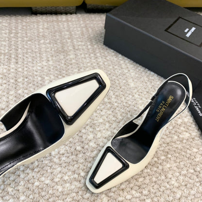 SL TRIANGLE HEELED SLINGBACKS WHITE CALFSKIN