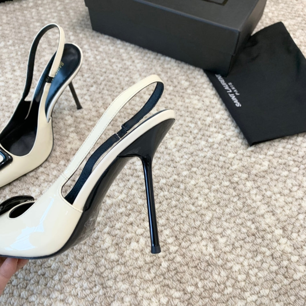 SL TRIANGLE HEELED SLINGBACKS WHITE CALFSKIN