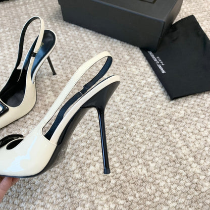 SL TRIANGLE HEELED SLINGBACKS WHITE CALFSKIN
