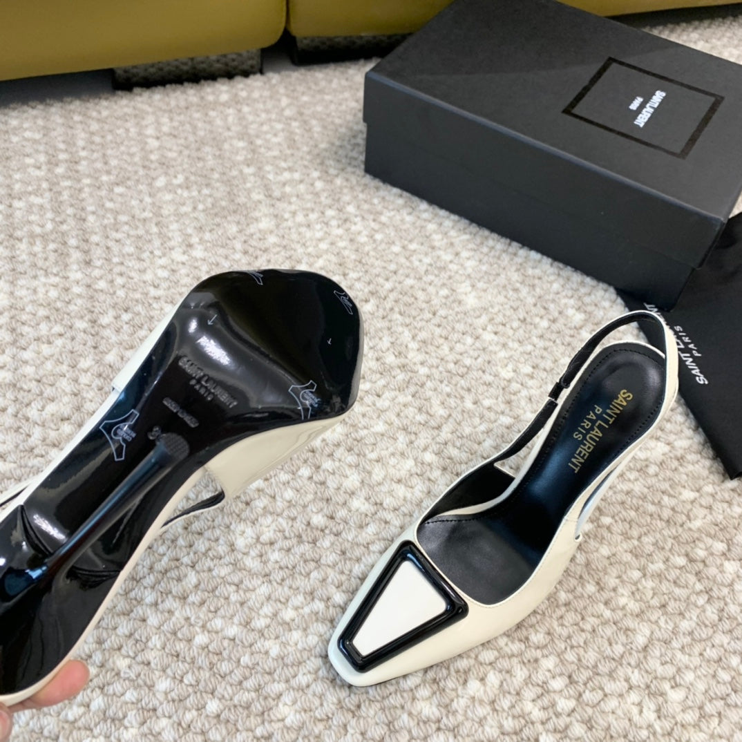 SL TRIANGLE HEELED SLINGBACKS WHITE CALFSKIN