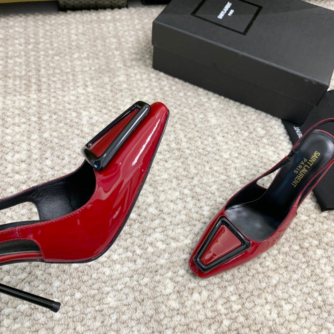 SL TRIANGLE HEELED SLINGBACKS RED CALFSKIN
