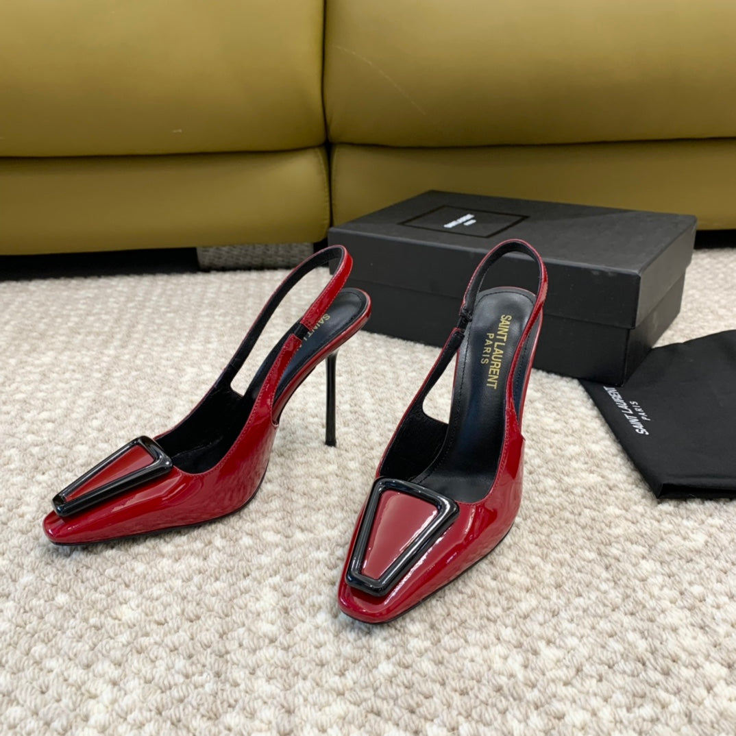 SL TRIANGLE HEELED SLINGBACKS RED CALFSKIN