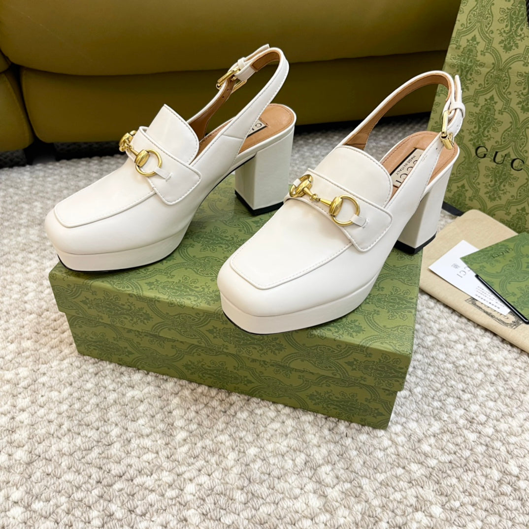 GG HIGH - HEEL SLINGBACK WITH HORSEBIT WHITE CALFSKIN