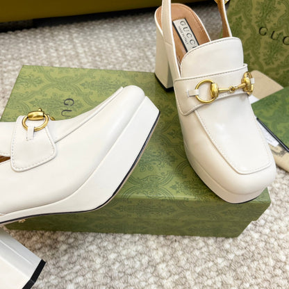 GG HIGH - HEEL SLINGBACK WITH HORSEBIT WHITE CALFSKIN