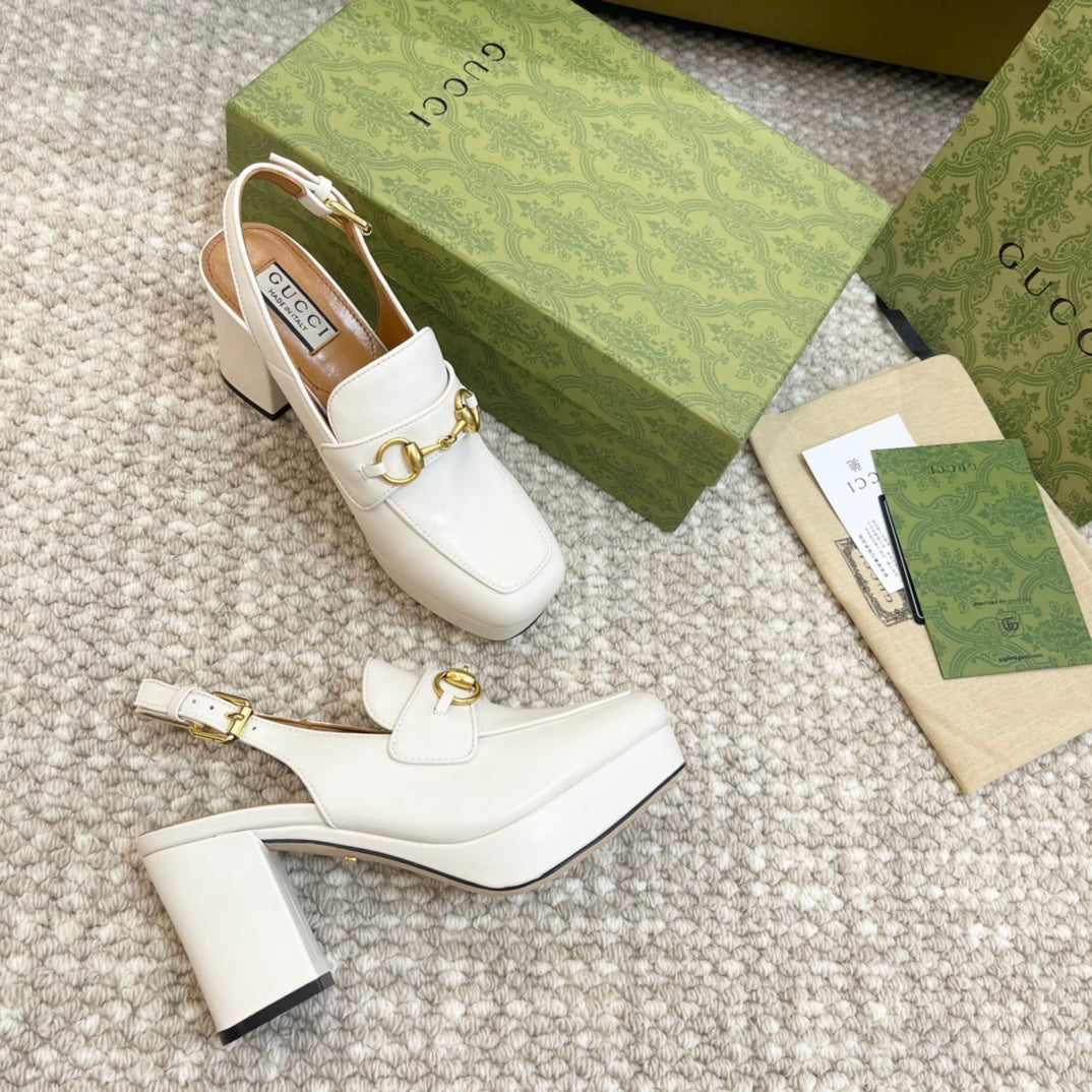 GG HIGH - HEEL SLINGBACK WITH HORSEBIT WHITE CALFSKIN