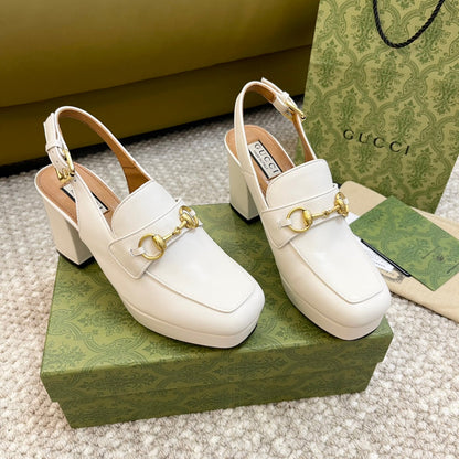 GG HIGH - HEEL SLINGBACK WITH HORSEBIT WHITE CALFSKIN