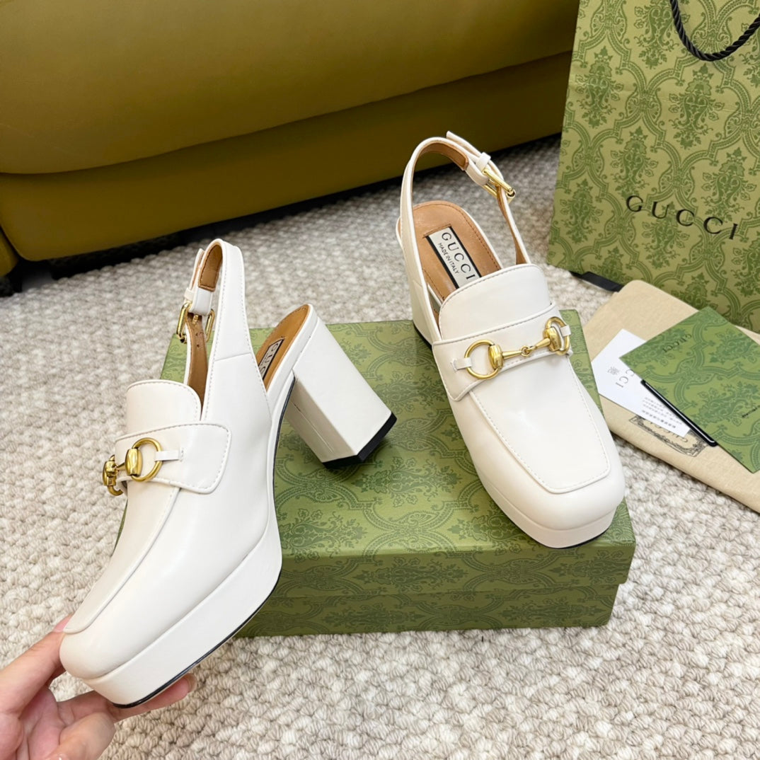 GG HIGH - HEEL SLINGBACK WITH HORSEBIT WHITE CALFSKIN