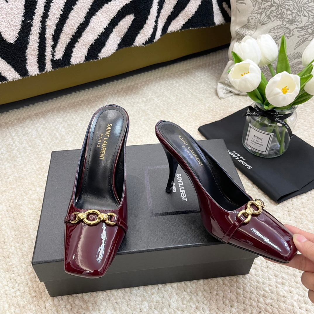 SL SQUARE TOE MULES WINE CALFSKIN