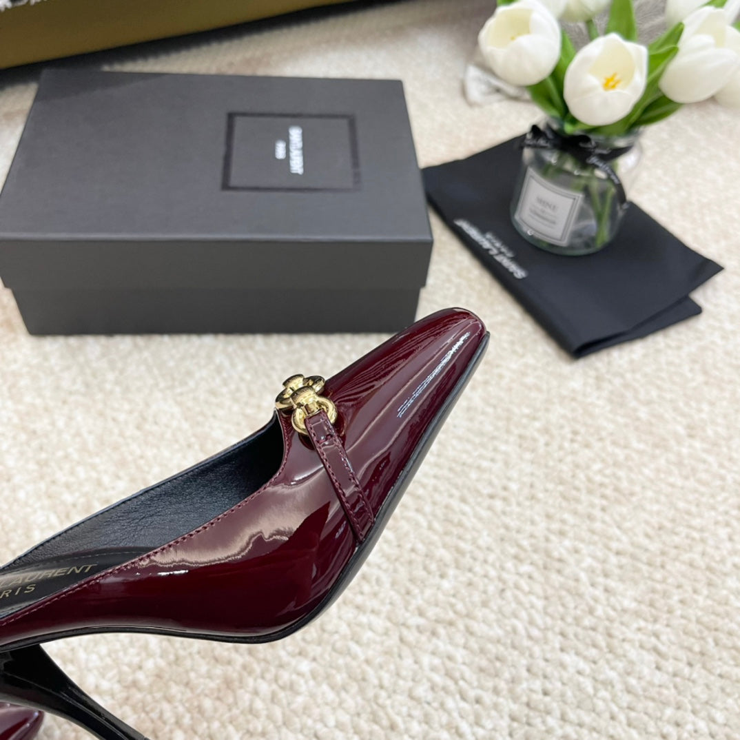 SL SQUARE TOE MULES WINE CALFSKIN