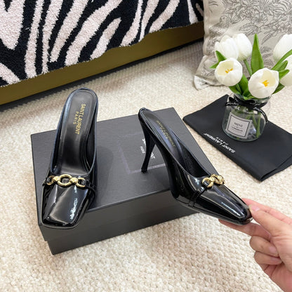 SL SQUARE TOE MULES BLACK CALFSKIN