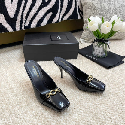 SL SQUARE TOE MULES BLACK CALFSKIN