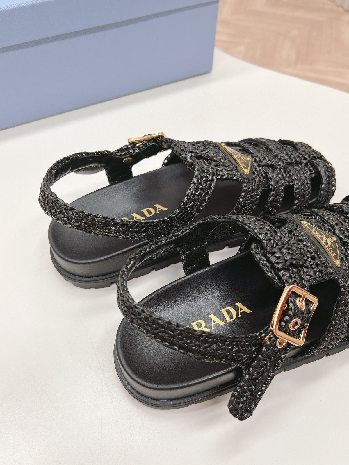 PRA RUBBER FISHERMAN SANDALS BLACK LAMBSKIN