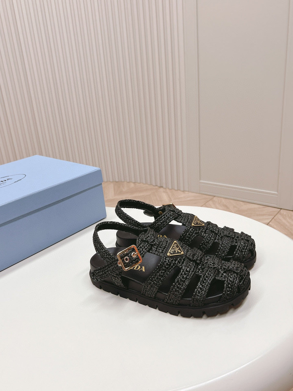PRA RUBBER FISHERMAN SANDALS BLACK LAMBSKIN