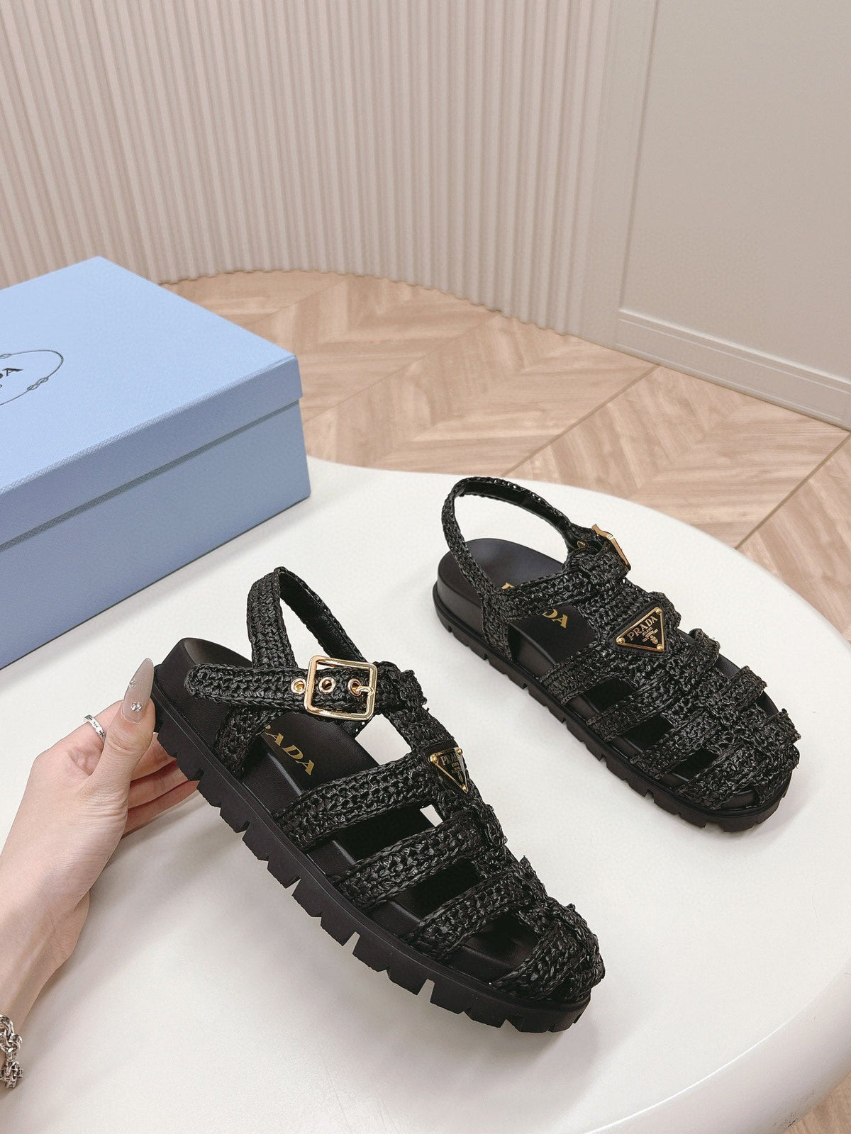 PRA RUBBER FISHERMAN SANDALS BLACK LAMBSKIN