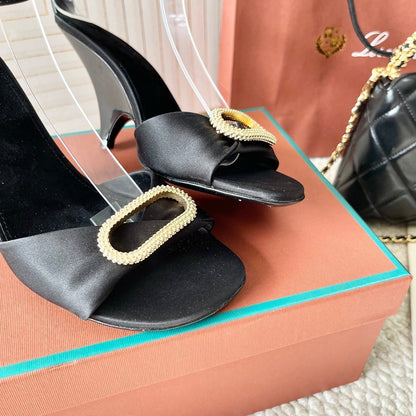 HIGH HEELS SANDALS 80 MM IN BLACK SATIN MIX SUEDUE