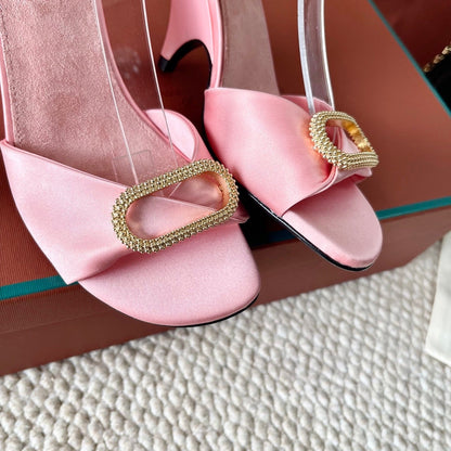HIGH HEELS SANDALS 80 MM IN PASTEL PINK SATIN MIX SUEDUE