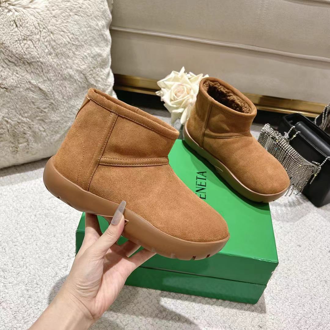 SNAP MINI ANKLE BOOTS IN BRONZE BROWN SUEDE AND SHEARLING LINING