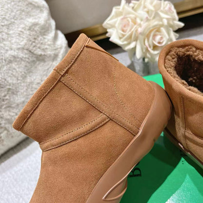 SNAP MINI ANKLE BOOTS IN BRONZE BROWN SUEDE AND SHEARLING LINING