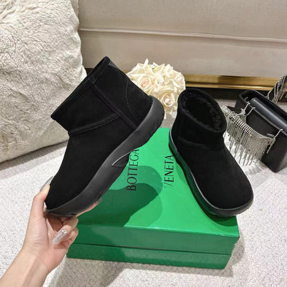 SNAP MINI ANKLE BOOTS IN BLACK SUEDE AND SHEARLING LINING