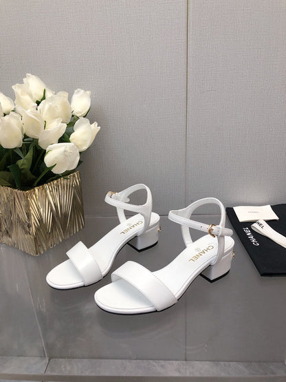 BLOCK HEEL 5 CM SANDAL IN WHITE LAMBSKIN